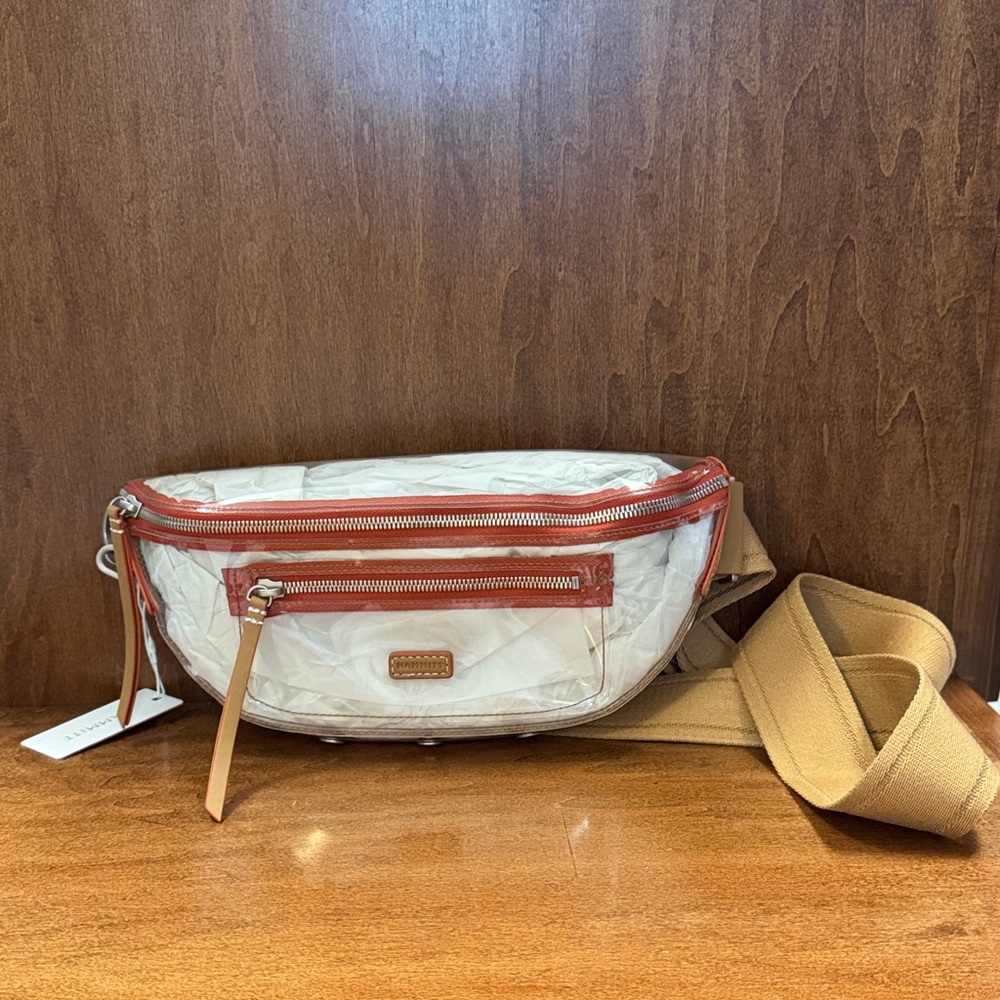 Hammitt White and Brown Crossbody Bag with orange Accents